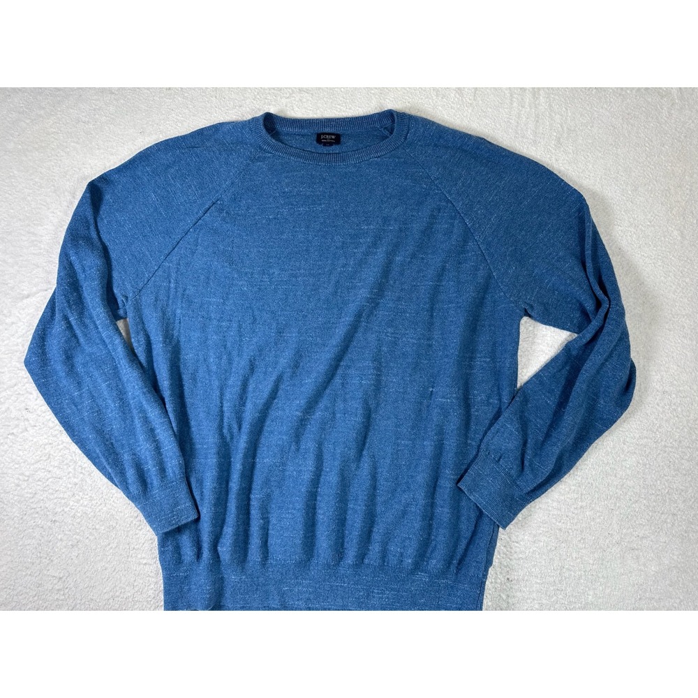 J.Crew Sweater Mens XL Blue Good Cotton Raglan Crewneck Heathered Knit